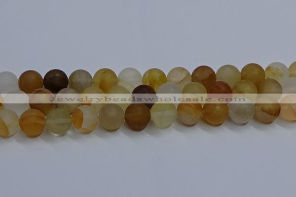 CYC145 15.5 inches 14mm round matte yellow quartz beads wholesale