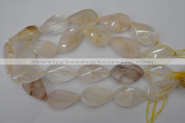 CYC206 15.5 inches 22*38mm twisted & faceted teardrop yellow quartz beads