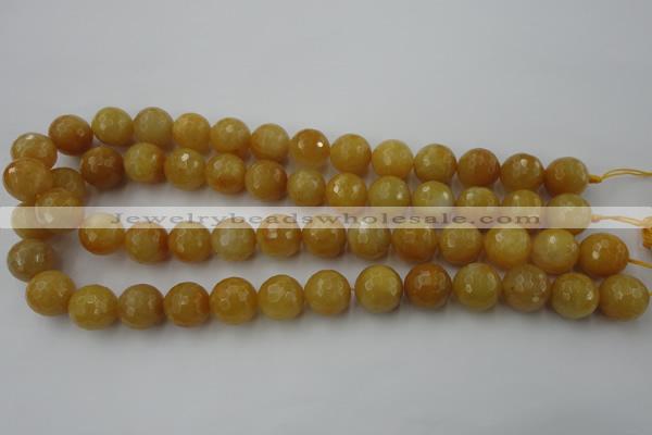 CYJ325 15.5 inches 12mm faceted round yellow jade beads wholesale