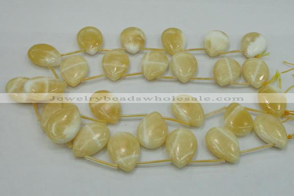 CYJ55 22*30mm top-drilled flat teardrop yellow jade gemstone beads