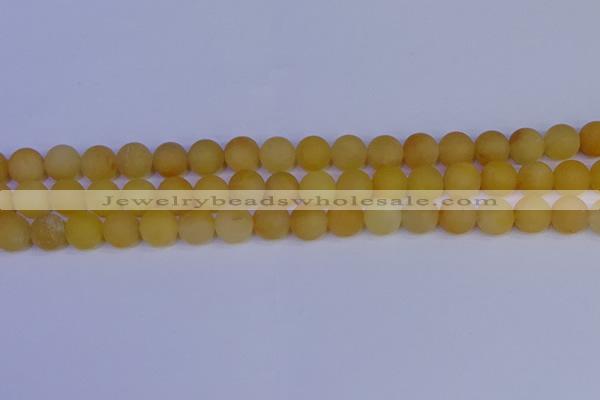 CYJ603 15.5 inches 10mm round matte yellow jade beads wholesale