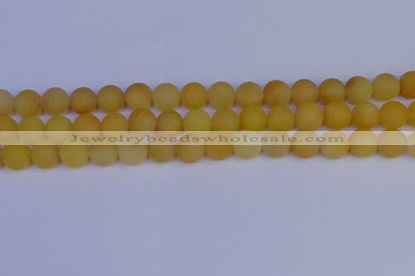 CYJ604 15.5 inches 12mm round matte yellow jade beads wholesale