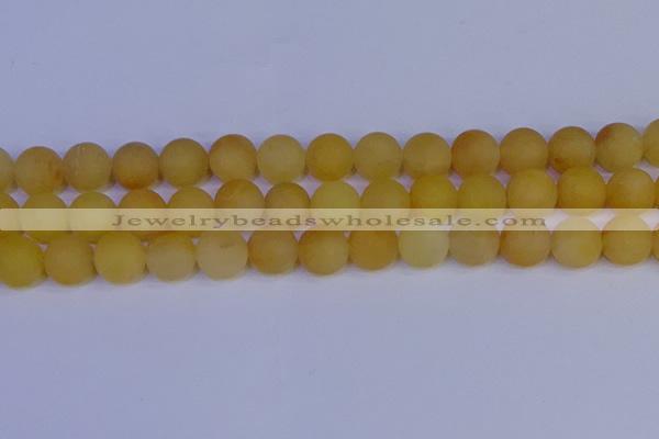 CYJ605 15.5 inches 14mm round matte yellow jade beads wholesale