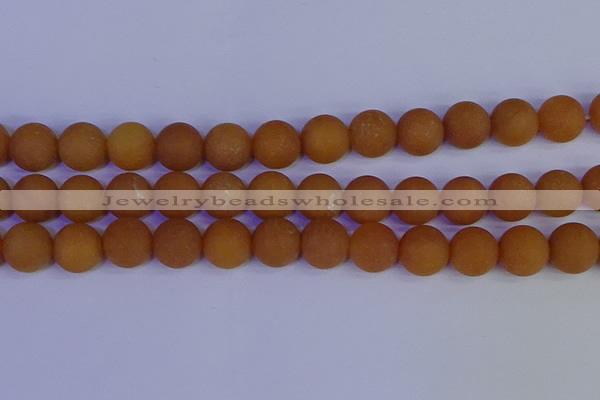 CYJ615 15.5 inches 14mm round matte yellow jade beads wholesale