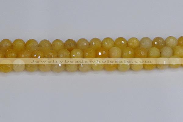 CYJ642 15.5 inches 12mm faceted round yellow jade beads wholesale