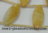 CYJ72 Top-drilled 15*35mm carved leaf yellow jade beads wholesale