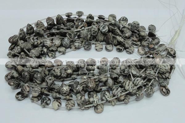 CZJ12 16 inches 10*14mm flat teardrop zebra jasper gemstone beads