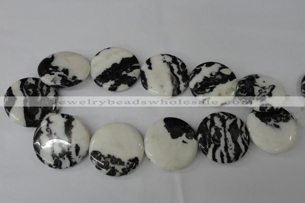 CZJ225 15.5 inches 35mm flat round black & white zebra jasper beads