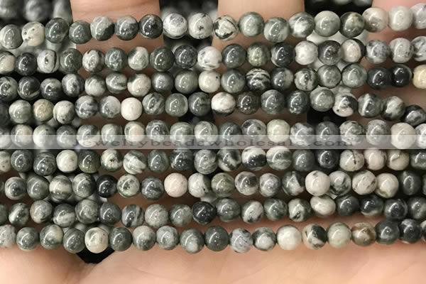 CZJ410 15.5 inches 4mm round green zebra jasper beads wholesale