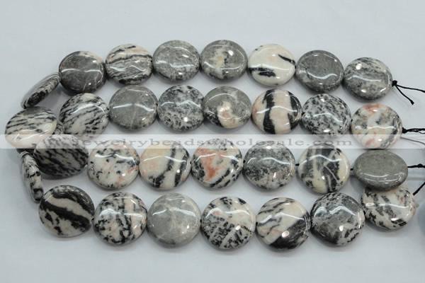 CZJ56 16 inches 25mm flat round zebra jasper gemstone beads wholesale