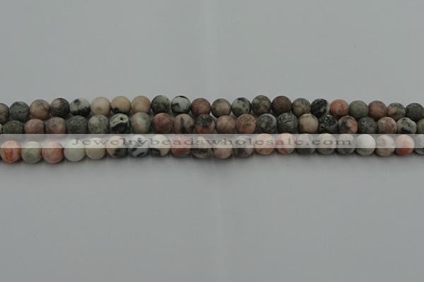 CZJ561 15.5 inches 6mm round matte pink zebra jasper beads