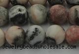 CZJ563 15.5 inches 10mm round matte pink zebra jasper beads