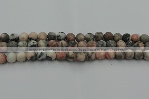 CZJ563 15.5 inches 10mm round matte pink zebra jasper beads