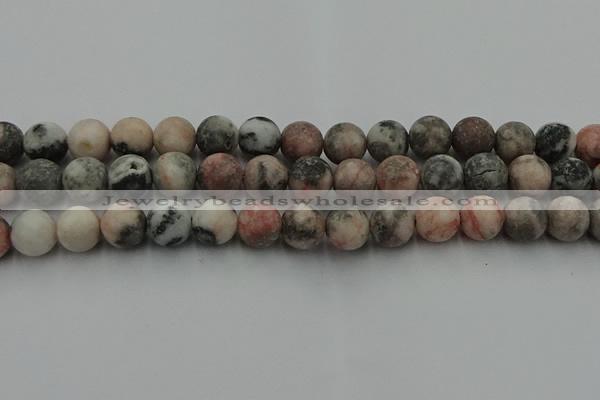 CZJ564 15.5 inches 12mm round matte pink zebra jasper beads