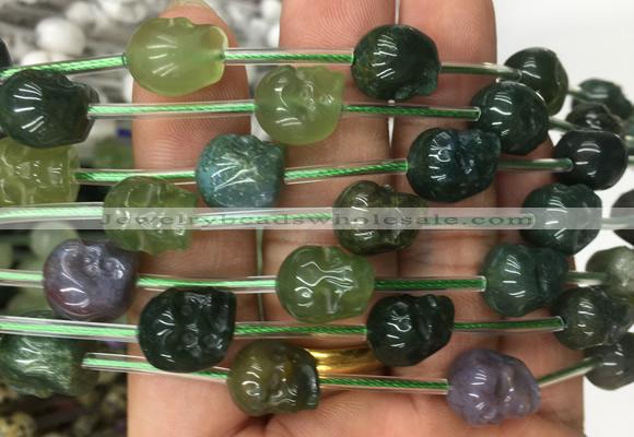 FGBS108 15 inches 10mm carved skull moss agate beads wholesale