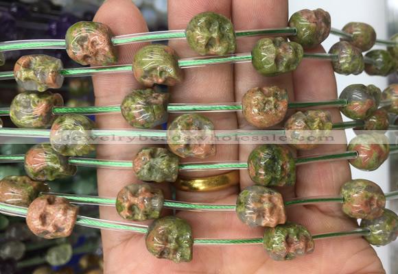 FGBS111 15 inches 10mm carved skull unakite beads wholesale