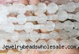 FGBS138 15 inches 14mm carved rose flower white crystal beads