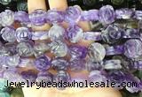 FGBS141 15 inches 14mm carved rose flower amethyst beads