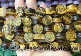 FGBS156 15 inches 14mm carved rose flower yellow tiger eye beads