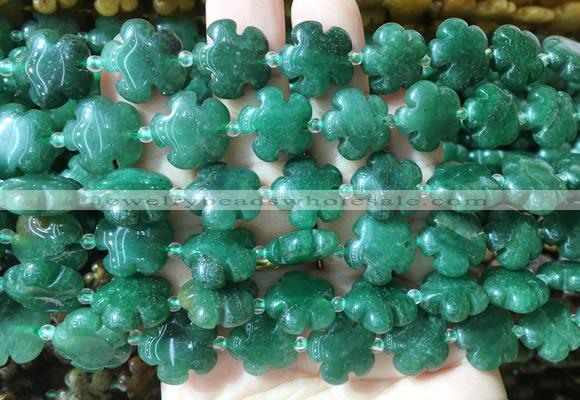 FGBS163 15 inches 15mm carved five petal flower green aventurine beads wholesale