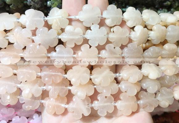 FGBS169 15 inches 15mm carved five petal flower pink aventurine beads wholesale