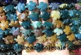 FGBS176 15 inches 15mm carved five petal flower ocean agate beads wholesale