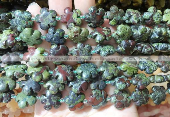 FGBS183 15 inches 15mm carved five petal flower dragon blood jasper beads wholesale