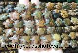 FGBS185 15 inches 15mm carved five petal flower green opal beads wholesale