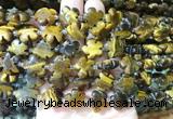 FGBS187 15 inches 15mm carved five petal flower yellow tiger eye beads wholesale