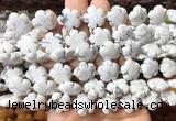 FGBS190 15 inches 15mm carved five petal flower white howlite beads wholesale