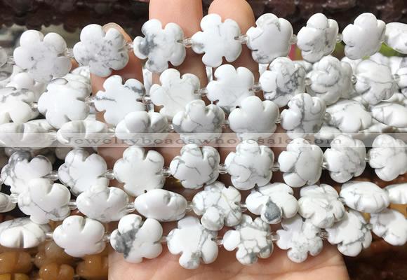 FGBS190 15 inches 15mm carved five petal flower white howlite beads wholesale