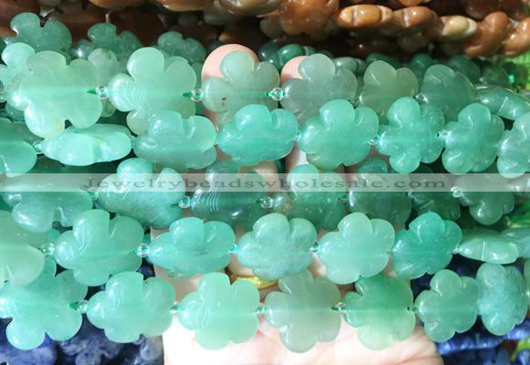 FGBS196 15 inches 20mm carved 5 petal flower green aventurine beads wholesale