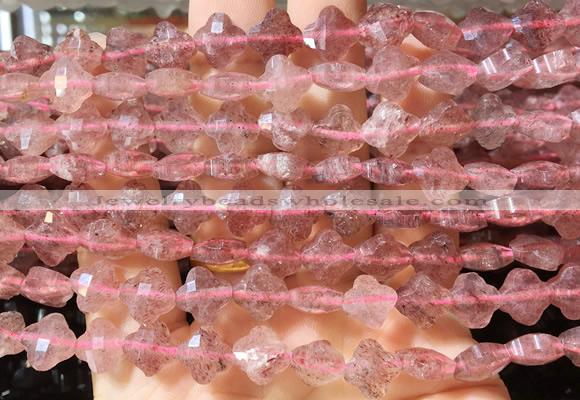 FGBS224 15 inches 10mm faceted four leaf clover strawberry quartz beads wholesale