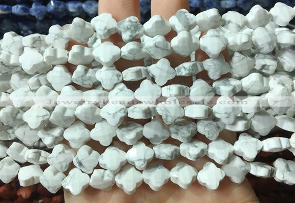 FGBS230 15 inches 10mm faceted four leaf clover white howlite beads wholesale