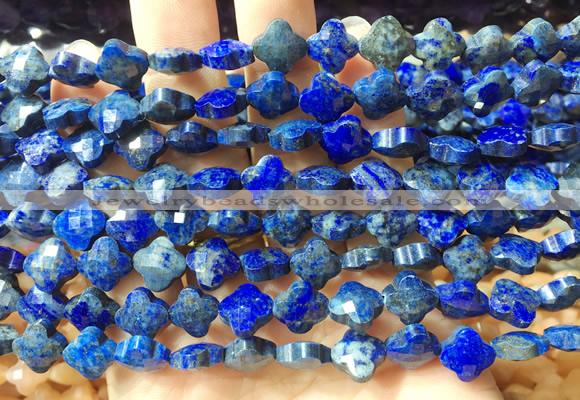 FGBS232 15 inches 10mm faceted four leaf clover lapis lazuli beads wholesale