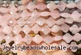 FGBS239 15 inches 13mm faceted 4 leaf clover rose quartz beads wholesale