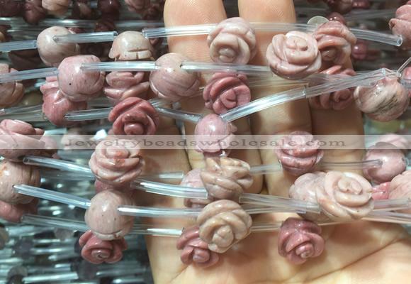 FGBS24 15 inches 8mm, 10mm, 12mm carved rose flower pink wooden jasper beads