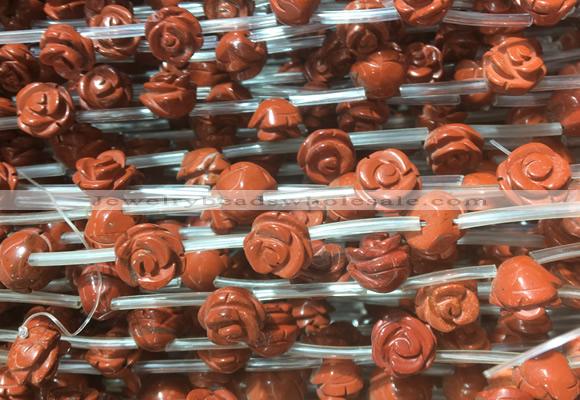 FGBS25 15 inches 8mm, 10mm, 12mm carved rose flower red jasper beads