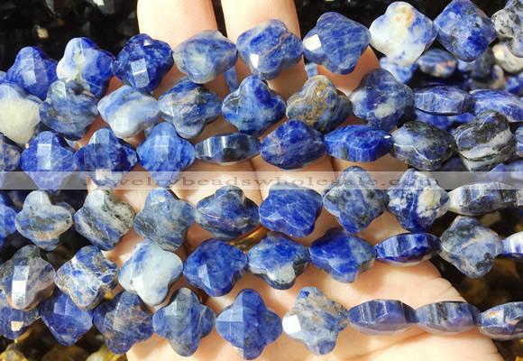 FGBS254 15 inches 13mm faceted 4 leaf clover sodalite beads wholesale