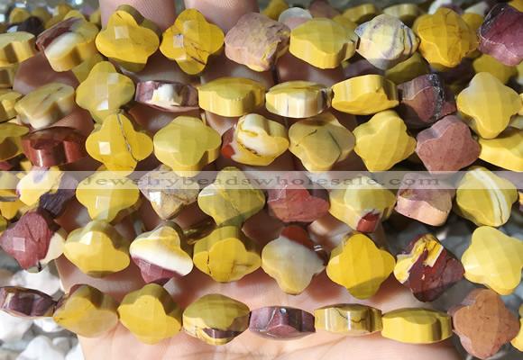 FGBS257 15 inches 13mm faceted 4 leaf clover mookaite beads wholesale