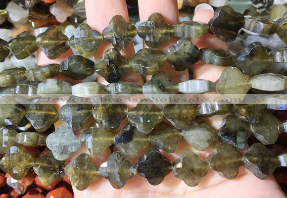 FGBS258 15 inches 13mm faceted 4 leaf clover labradorite beads wholesale