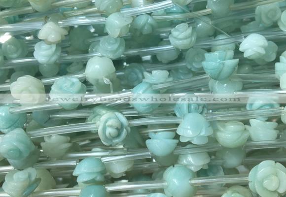 FGBS26 15 inches 8mm, 10mm, 12mm carved rose flower amazonite beads