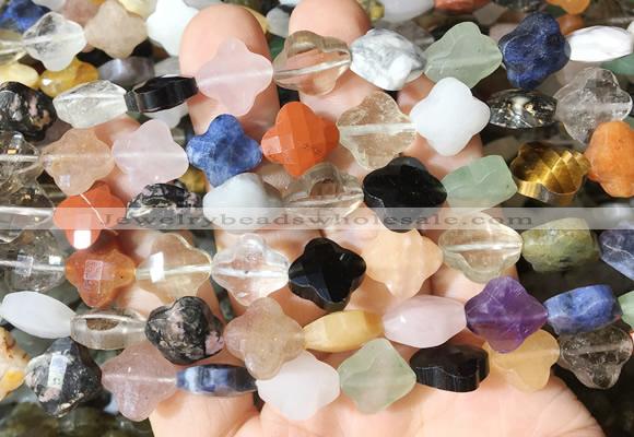 FGBS260 15 inches 13mm faceted 4 leaf clover colorful gemstone beads wholesale