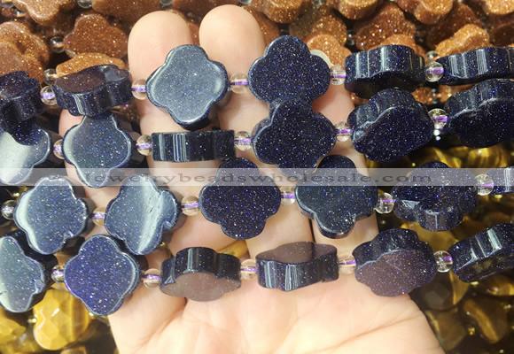 FGBS273 15 inches 18mm four leaf clover blue goldstone beads wholesale