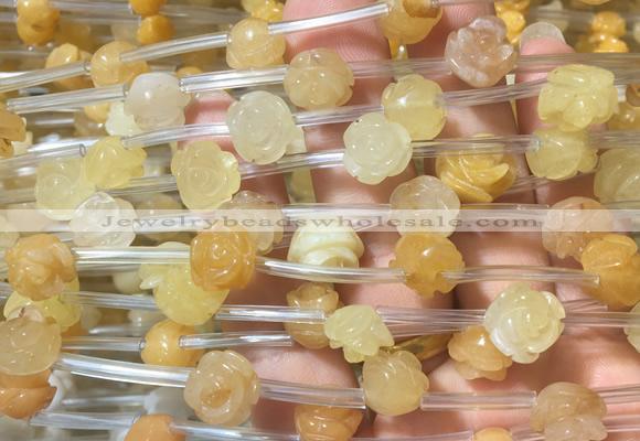 FGBS32 15 inches 8mm, 10mm, 12mm carved rose flower yellow aventurine beads