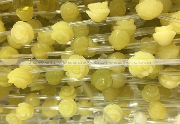 FGBS34 15 inches 8mm, 10mm, 12mm carved rose flower lemon jade beads