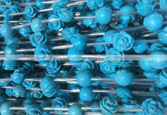 FGBS38 15 inches 8mm, 10mm, 12mm carved rose flower synthetic turquoise beads