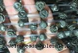 FGBS55 15 inches 10mm carved rose flower pyrite beads wholesale