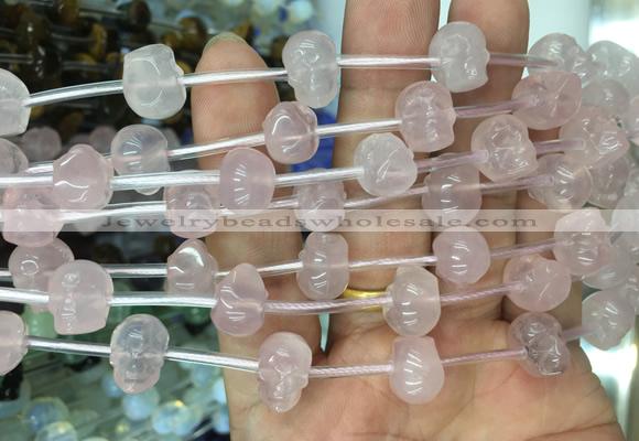 FGBS70 15 inches 10mm carved skull rose quartz beads wholesale