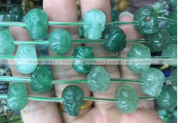 FGBS89 15 inches 12mm carved skull green strawberry quartz beads wholesale